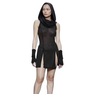 Darker Wavs Echo Sheer Hooded Mini Dress Black